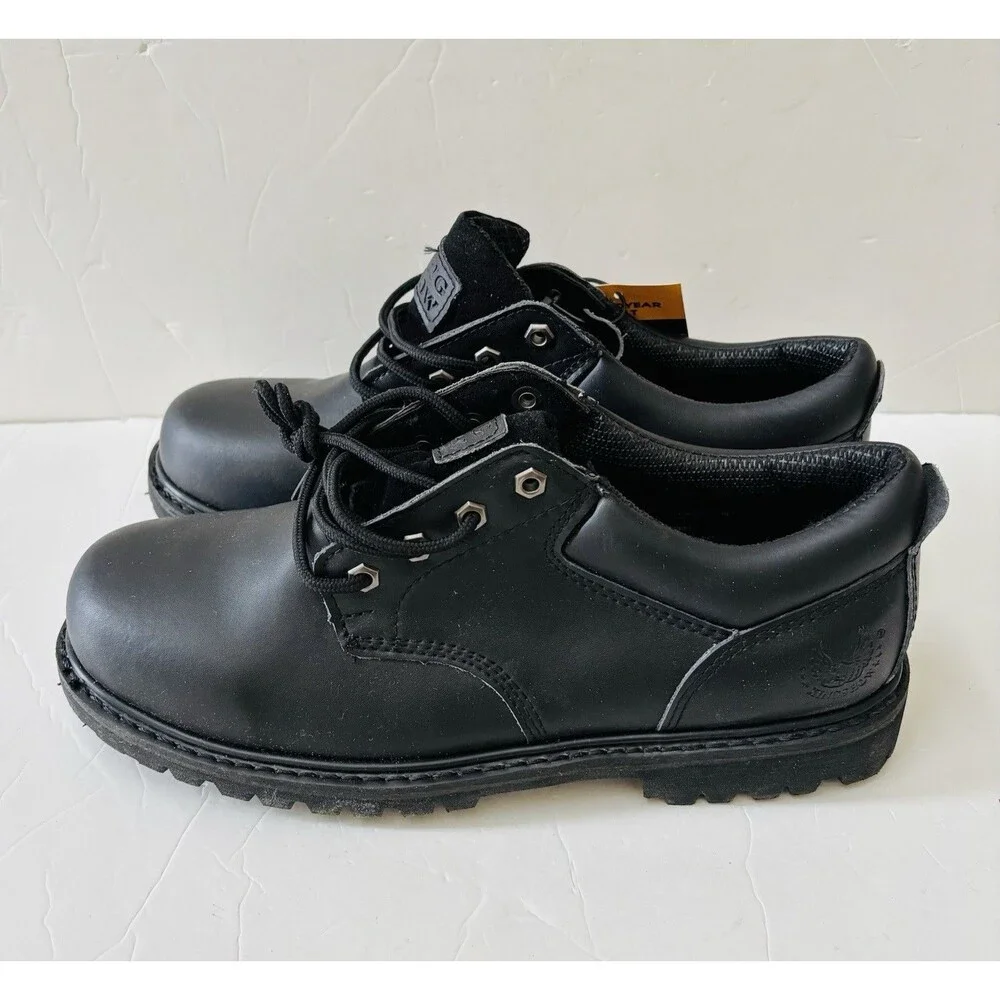 KINGSHOW MEN'S WORK BOOTS BLACK LEATHER LACE UP AND OIL RESISTANT SIZE 9.5/10/12